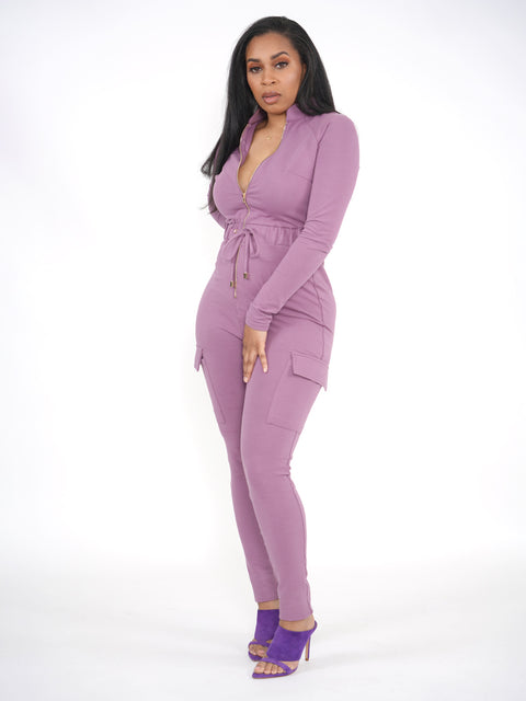 Lilac Terry Cargo Jumpsuit