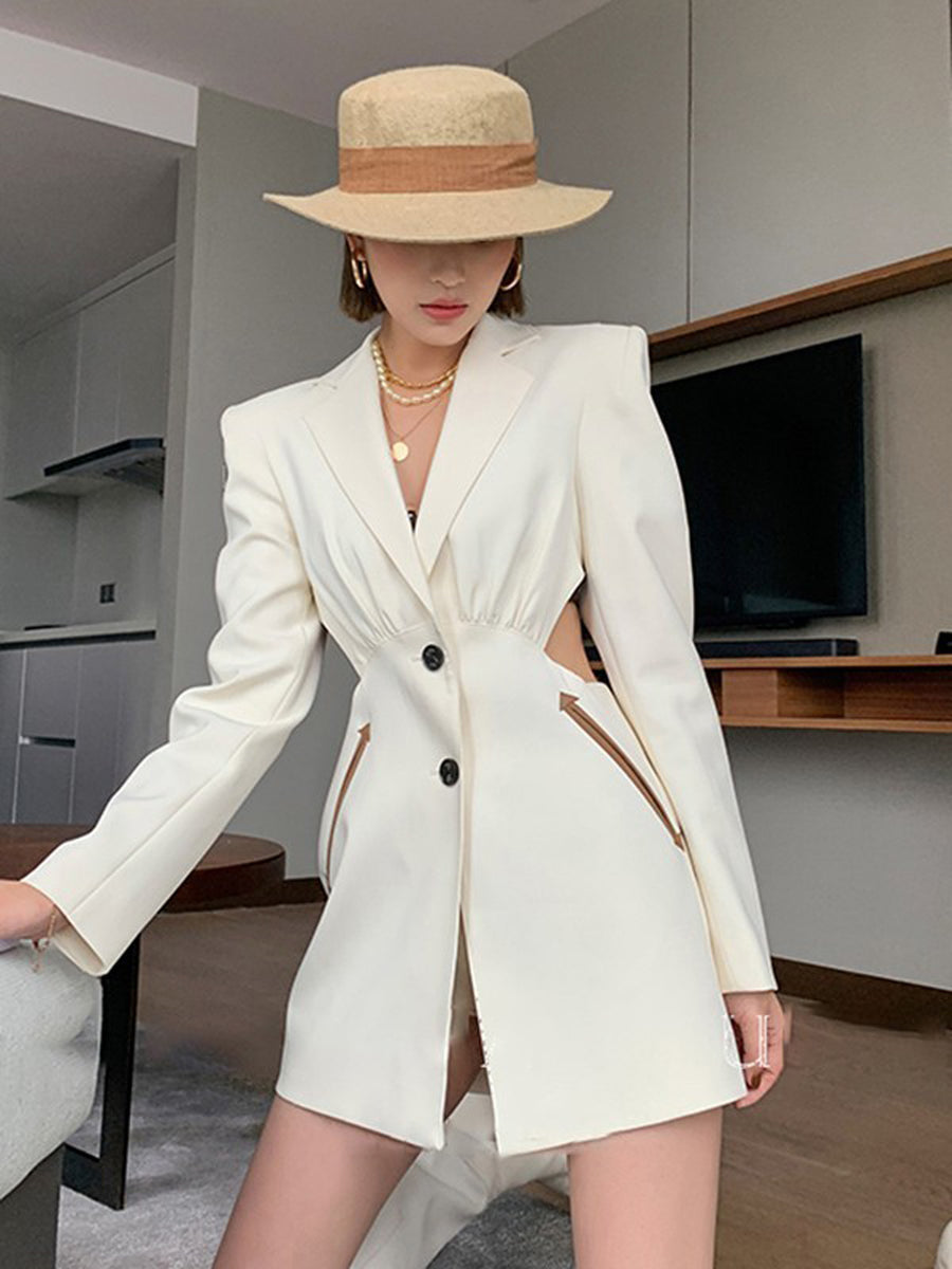 white cut out blazer dress Lavish Alice Pearly Trim Cutout Blazer Dress In White