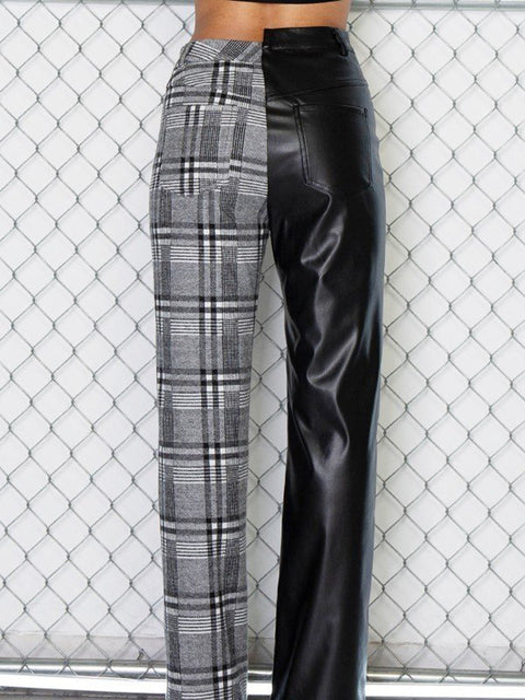 Gemini Half and Half Pants- Leather and Plaid