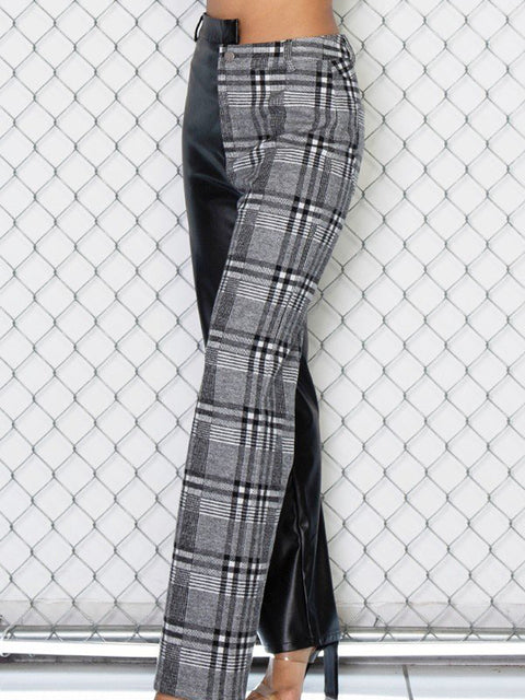 Gemini Half and Half Pants- Leather and Plaid