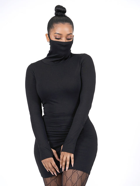 Black Long Sleeve Masked Dress