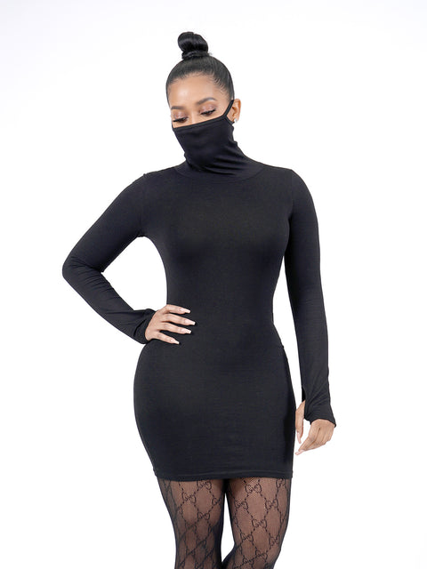 Black Long Sleeve Masked Dress