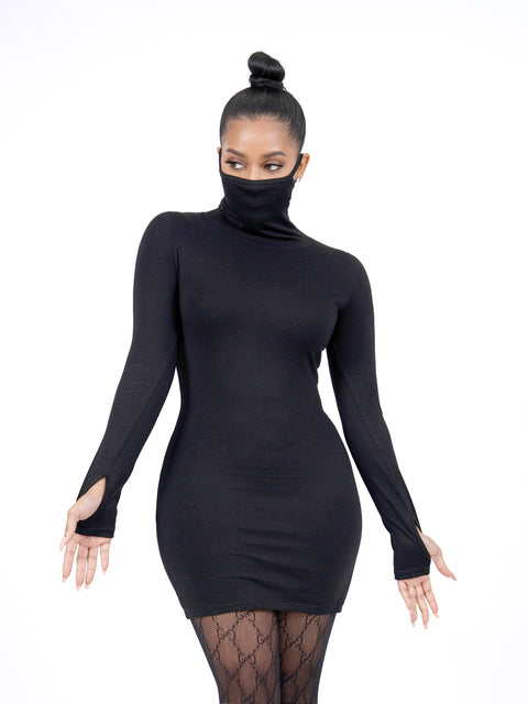 Black Long Sleeve Masked Dress