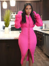 Bomber Jacket Zip Knit Dress - Pink