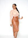 Button Side Leather Skirt-Brown