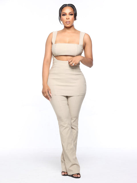 Cut Out Two piece Pant Set-Taupe