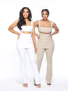 Cut Out Two piece Pant Set-Taupe