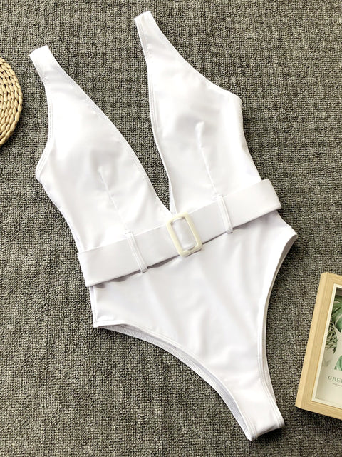 Donna Belted One Piece Swim -White