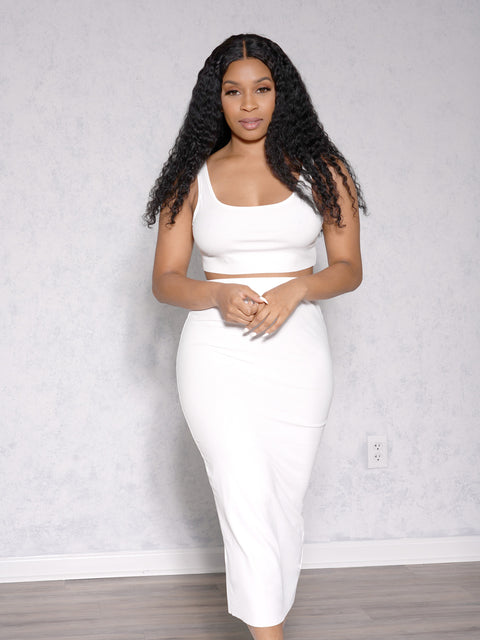 Eva Two Piece Skirt Set-White