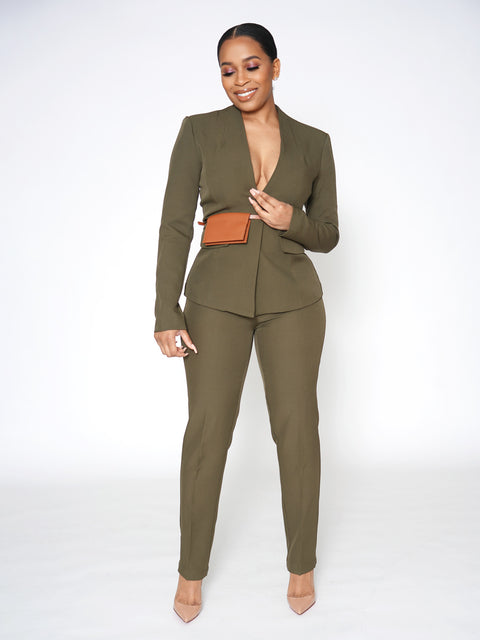 Green Blazer Suit Set- Pouch Belt Included