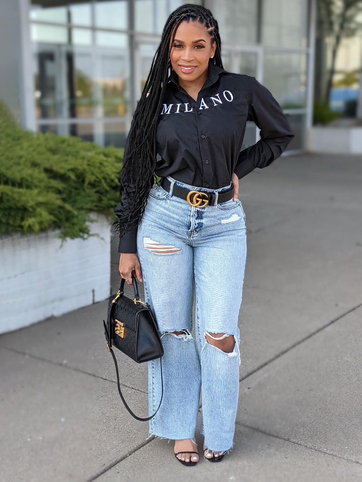 Mom jeans with gucci belt store
