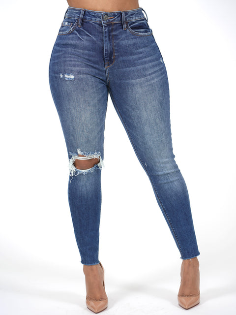 HIDDEN Jeans- High Rise Ripped Knee Skinny Leg