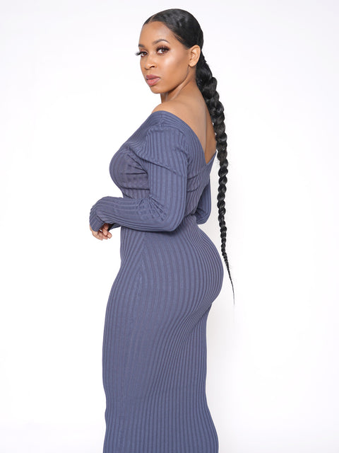 Shavonne Ribbed Dress-Blue