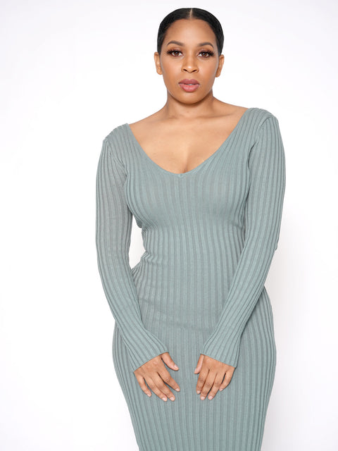 Shavonne Ribbed Maxi Dress-Green