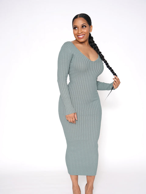 Shavonne Ribbed Maxi Dress-Green