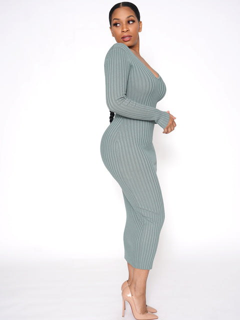 Shavonne Ribbed Maxi Dress-Green
