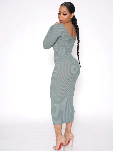 Shavonne Ribbed Maxi Dress-Green