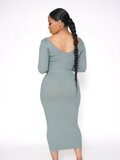 Shavonne Ribbed Maxi Dress-Green