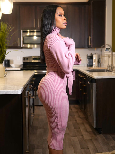 Luna Ribbed Dress - Pink