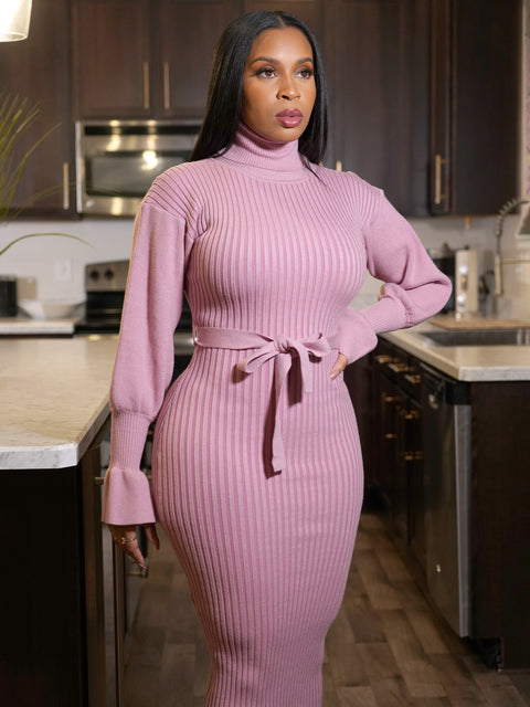 Luna Ribbed Dress - Pink