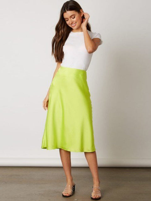 Alice Neon Satin Midi Skirt