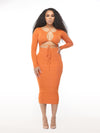 Orange Drawstring Versatile Midi Dress