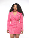 Pink Denim Belted Mini Dress
