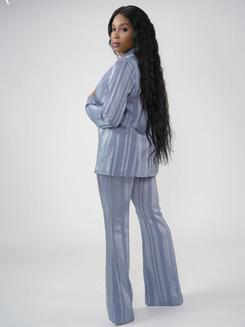 Blue Striped Satin Suit