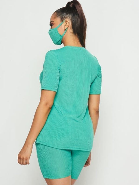 Say So 3-Piece Biker Shorts Set-Green