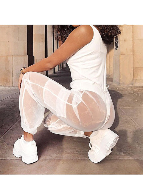 Sheer Cargo Pocketed Cargo Pant-White