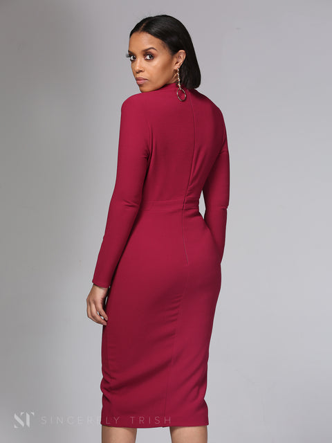 Tennisha Deep V Midi Dress