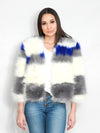 Faux fur blue white stripe jacket