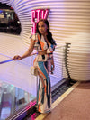 Multi-Color Two Piece Crop Top with Wide Leg Pants