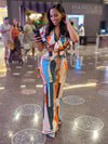 Multi-Color Two Piece Crop Top with Wide Leg Pants