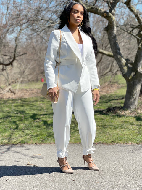 White Tie Bottom Suit Set