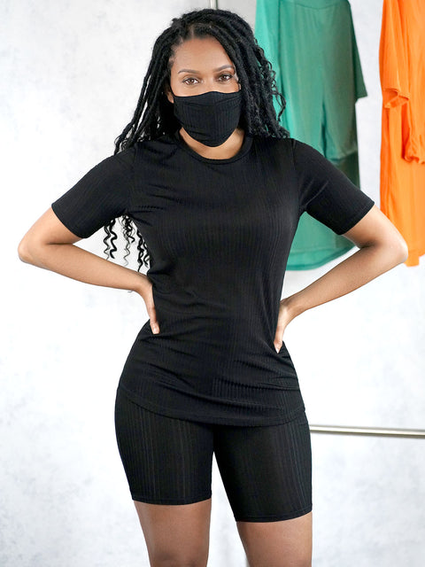 Say So 3-Piece Biker Shorts Set-Black