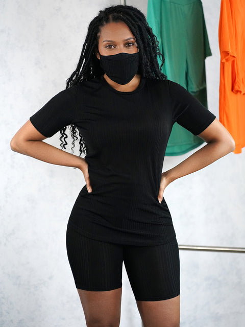 Say So 3-Piece Biker Shorts Set-Black